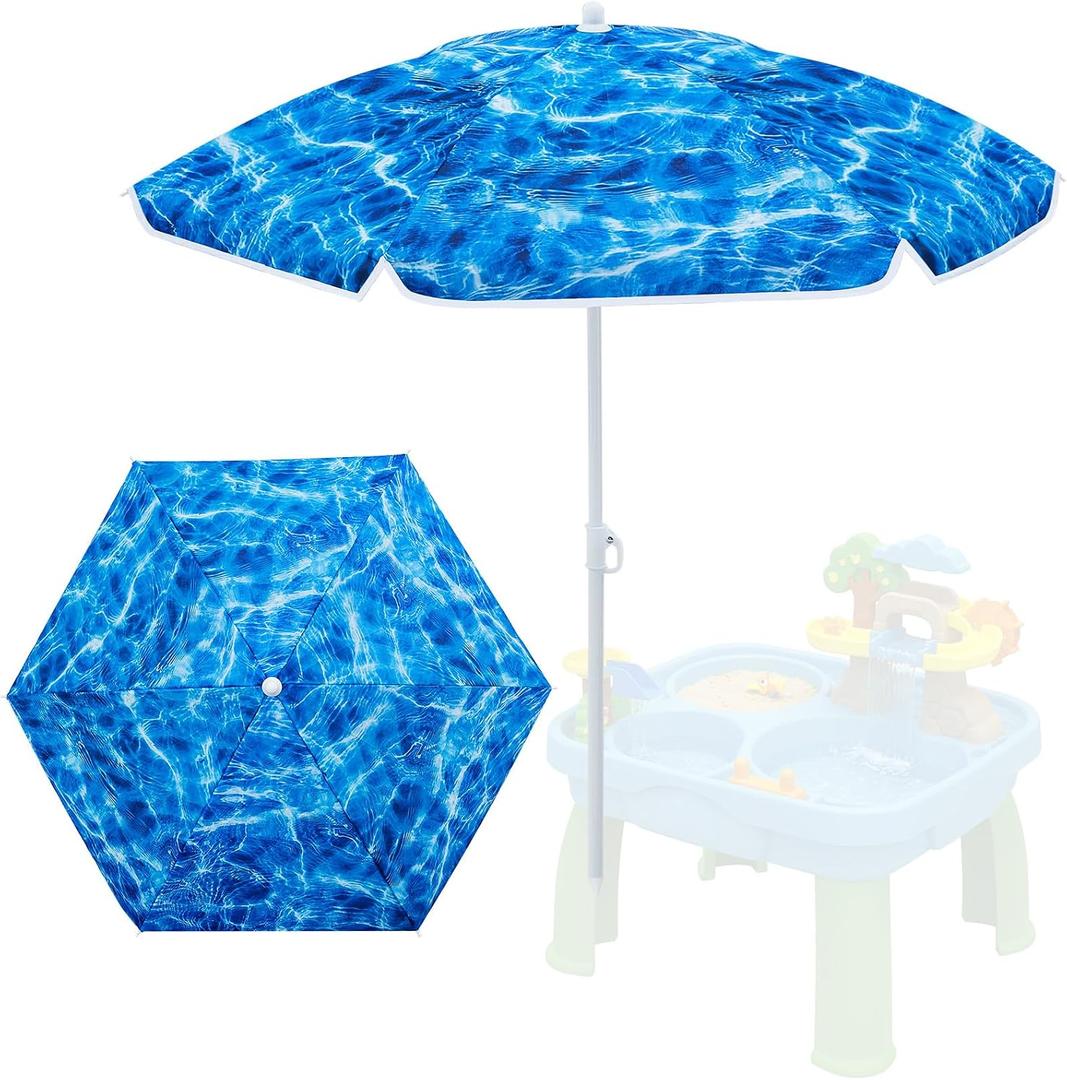 Sweetude Water Table Umbrella (Table Not Included), Kids Seaside Beach Umbrella Picnic Canopy for Summer Toddlers Sand Beach Camping Garden Outdoor Pool Shade Party Supply(Ocean Wave Theme), 47 Inches