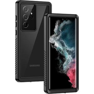 Lanhiem for Samsung Galaxy S22 Ultra Case, IP68 Waterproof Dustproof with Built-in Screen Protector, Heavy Duty Full Body Protective Phone Case for Samsung S22 Ultra 5G, Black/Clear