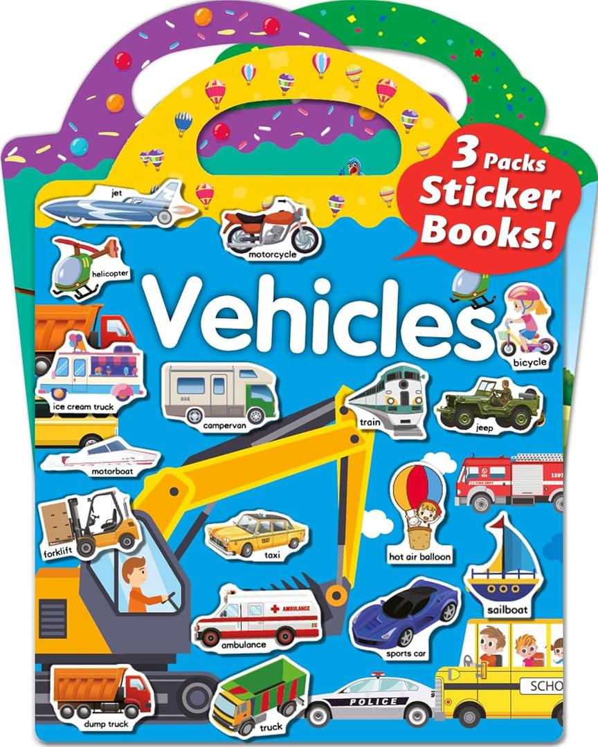 Reusable Sticker Book for Toddlers 2-4 Years, Stickers for Kids, Toddler Sticker Book Ages 1-3, Toddler Craft Activities, Toddler Travel Toys Ages 2+ Boy Girl Birthday Gifts