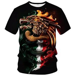 LAOLIUSN Tricolour T-Shirt for Men Summer Short Sleeve Tees Tops Mexico Theme Shirt Dragon Graphic Shirt, White, M