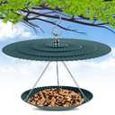 7.7" Metal Bird Feeder Hanging Outdoor, Small Bird Feeder with Squirrel Baffle, Birdfeeder Cover Shield Umbrella Weather Guard, Green