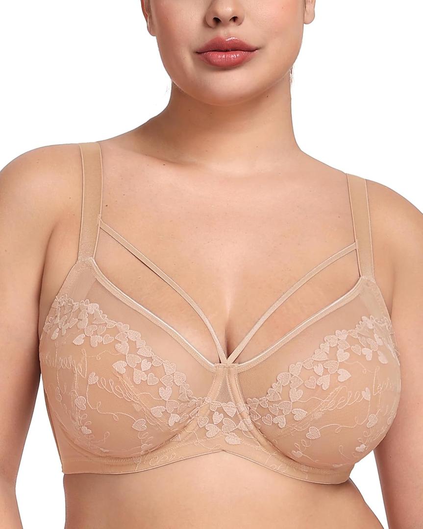 HSIA Minimizer Bras for Women Full Coverage, Unlined Lace Sexy Plus Size Underwire Bra for Large Breasts (L)