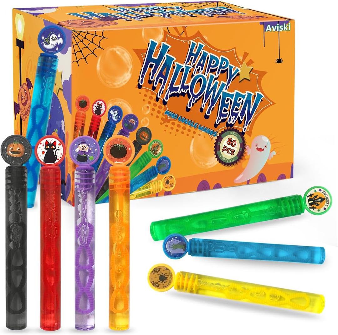 80 Pack Halloween Bubble Wands, Mini Bubble Wands for Halloween Party Favors, Toys for Girls Boys Kids Toddler Adults, Party Bag Stuffers Goodie Bag Filler, Classroom Prizes