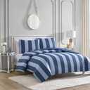 Juicy Couture Denim Stripe King Duvet Cover Set - 3-Piece Machine Washable Reversible Blue Bedding Duvet Cover and Sham Set