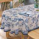 Bnejvif Modern Blue Floral Oval Tablecloth 60 x 84 Inch Waterproof, Wrinkle-Free Fabric Table Cover for Indoor and Outdoor Dining Decor
