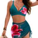 Blooming Jelly Womens Bikini Sets 3 Piece Swimsuits High Waisted Bathing Suit with Sheer Cover Up Swim Skirts (X-Large, Peacock Blue)