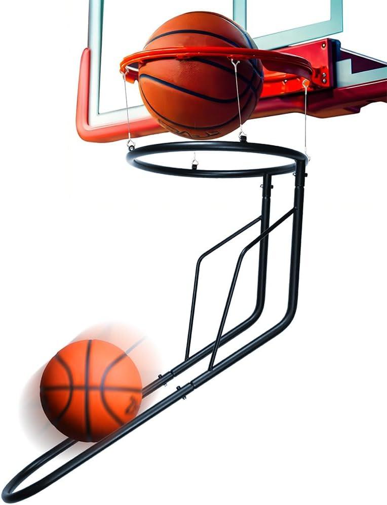 Basketball Rebounder, Heavy Duty & Quick Release Basketball Return Attachment, 180 Degree Rotatable Chute Shot Returner for 18" Rim Indoor and Outdoor Basketball Trainning Equipment (Dark Black)