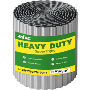 MIXC Corrugated Metal Garden Edging, Landscape Border for Lawn, Flower Bed & Paver (Silver, 6 Inch  25FT)