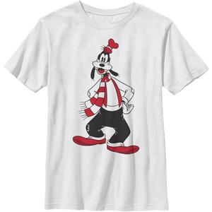 Disney Characters Goofy Winter Fill Boy's Solid Crew Tee (White), XS Disney Characters Goofy Winter Fill Boy's Solid Crew Tee (White), XS