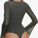 REORIA Women's Sexy Long Sleeve Square Neck Bodysuit Mesh Double Lined Going Out Tops 2025 M