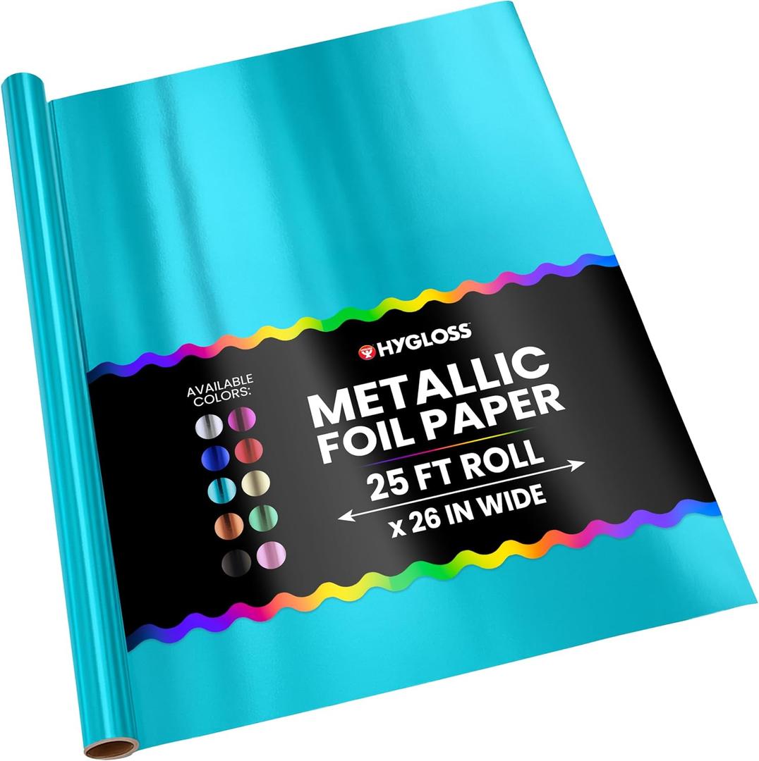 Hygloss Metallic Wrapping Paper Roll - 26" x 25 ft (54 Sq. Ft) Light Blue - Shiny Metallic Foil Paper for Arts, Crafts, Holiday & Christmas Gift Wrapping