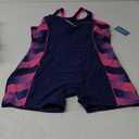 Halcurt Women's Plus Size Athletic One Piece Swimsuit 5" Inseam Boyleg Modest Full Coverage Sport Bathing Suit (1X, Navy/Pink Striped)