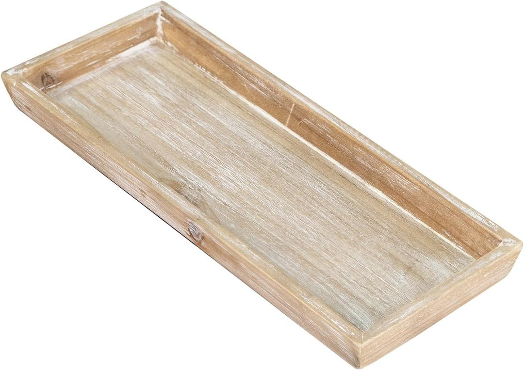 MAONAME Wash White Bathroom Vanity Tray, Rustic Long Narrow Tray, Rectangle Farmhouse Wood Trays, Countertop Organizer Trays for Candle, Perfume, 15.7" L x 6.8" W
