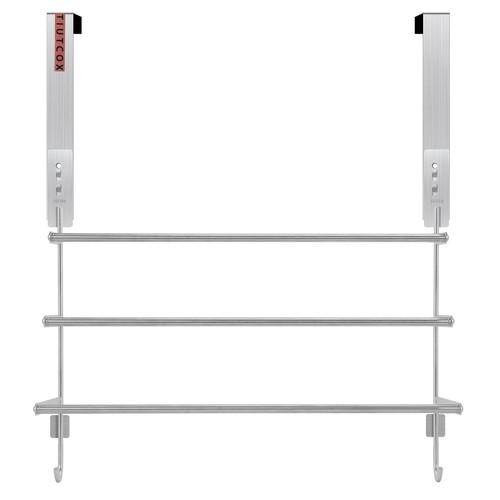 Over The Door Towel Rack with 3-Tier Adjustable Pole, Stainless Steel Towel Racks in Silver for Bathroom