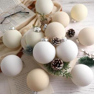 12 Pcs Neutral Matte Christmas Ball Ornaments 3.15 Inch Large Rustic Textured White Cream Beige Xmas Ornaments Boho Modern Christmas Decorations for Tree Farmhouse Decor