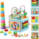 Wooden Activity Cube for 1 Year Old Kids, Educational Learning Bead Maze for Toddler Age 1-3, Developmental Montessori Toys for 12-36 Months Boys Girls Gift