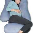 MOON PARK Pregnancy Pillows for Sleeping - U Shaped Full Body Maternity Pillow with Removable Cover - Support for Back, Legs, Belly, HIPS - 57 Inch Pregnancy Pillow for Women - Grey (Velvet Cover - 57 Inch)