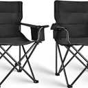 2 Pack Camping Chair Folding Heavy Duty with Cup Holder & Cooler Bag, Oversized Portable Lawn Chair for Adults, Tall and Lightweight, 300 lbs Capacity, for Beach, Fishing, Sports, Travel (Black)