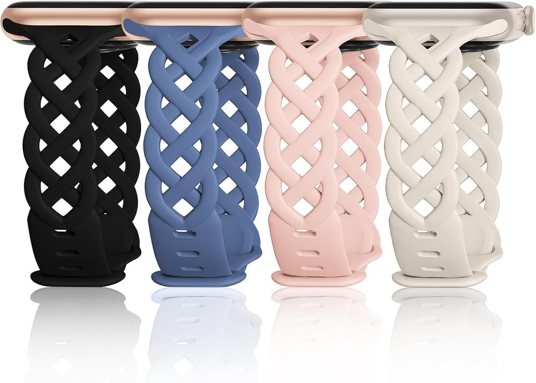 Slim Silicone Bands Compatible with Apple Watch Band 40mm 38mm 41mm 44mm 45mm 46mm 49mm 42mm Women Floral Breathable Braided Lace Thin Sport Strap Replacement Wristbands iWatch SE Series 11 10 9 8 7 6 5 4 3 ultra 2