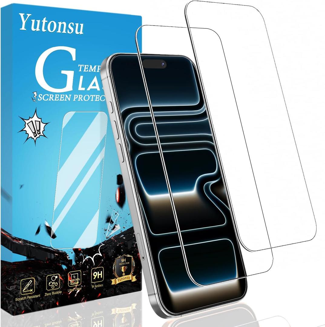 2 Pack Tempered Glass Screen Protector for iPhone 17 Pro 6.3 Inch, 9H Hardness, Anti Scratch, Bubble Free, Case Friendly