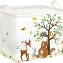 Clastyle Woodland Animals Bear Fox Raccoon Tree Baby Gift Storage Basket Large Deer Owl Collapsible Rectangular Shelf Basket Cute Clothes Towel Toy Book Storage Bin for Nursery