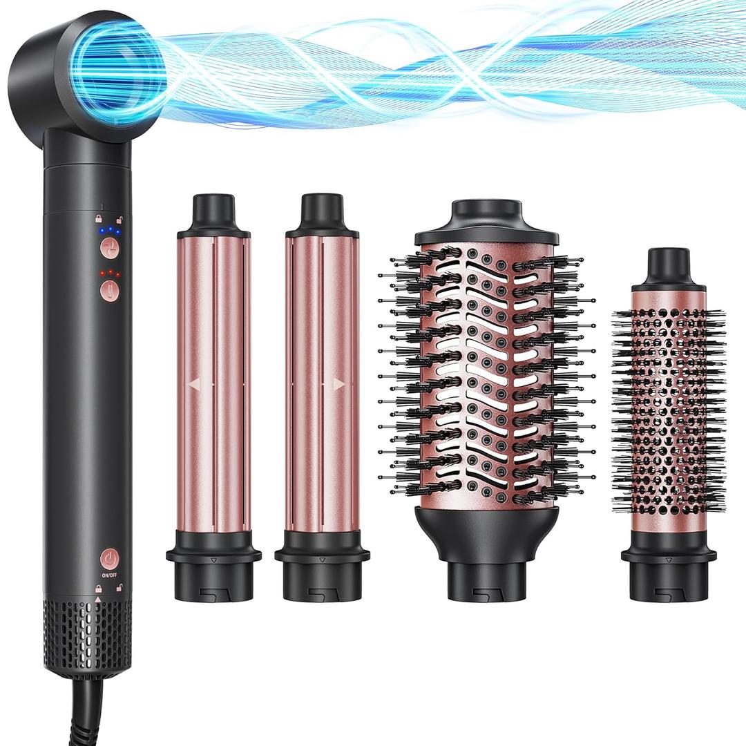 5-in-1 Hot Air Styler Wrap, High-Speed Hair Dryer Brush Blow Dryer with 2 Auto Wrap Curlers for Curling, Straightening, Volumizing, Fast Drying & Frizz-Free Styling for All Hair Types