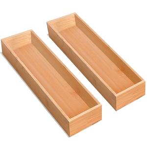 guiogc Silverware Drawer Organizer, Utensil Organizer, Bamboo Storage Box Wood Tray for Drawer Set of 2