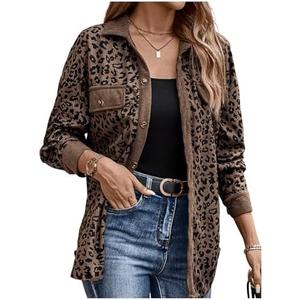 SOLY HUX Women's Leopard Print Jacket Button Down Long Sleeve Shacket Fall Jacket Outerwear Size S