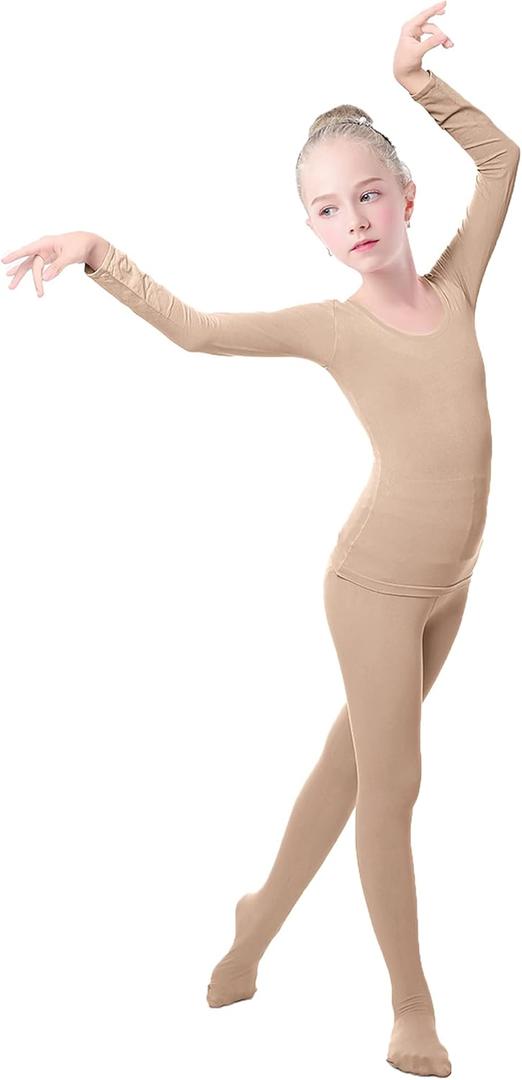 Girls Thermal Sets Tops & Pants Children Base Layer for Dance (Large, Nude)