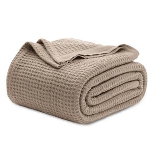 Bedsure 100% Cotton Big Blanket Oversized King for Bed - Large Breathable Thick Cooling Waffle Weave Blanket for Summer, Couch Cover, Light Brown, 120x94 inches
