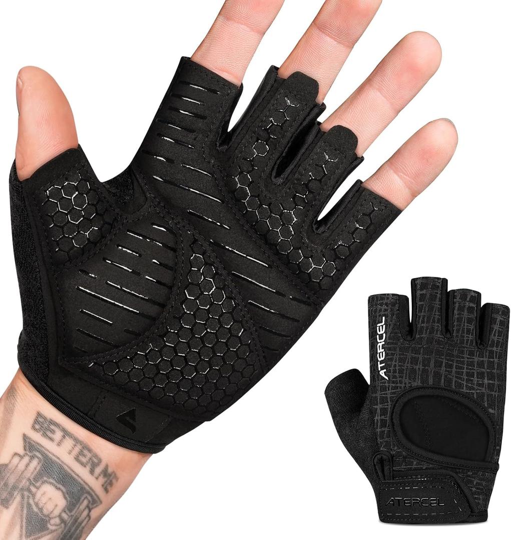 ATERCEL Weight Lifting Gloves Full Palm Protection, Workout Gloves for Gym, Cycling, Exercise, Breathable, Super Lightweight for Mens and Women (Medium, Black)