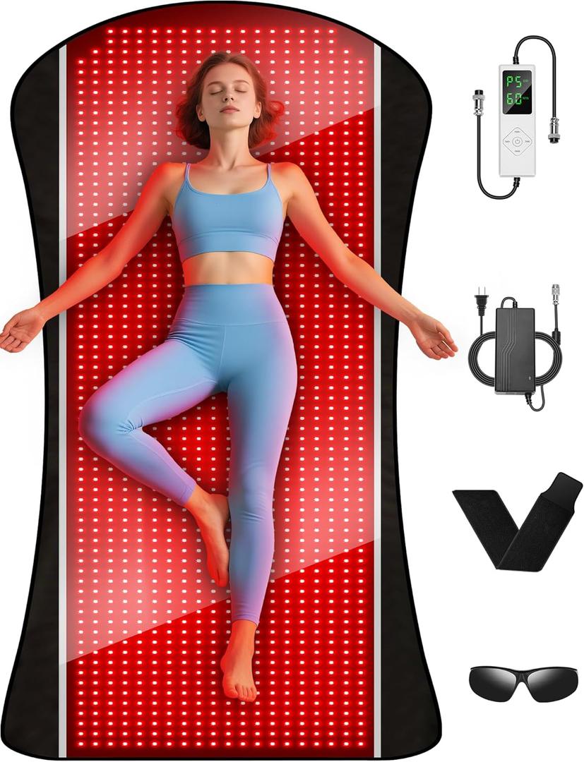 77.6"x36" Red Light Therapy Mat for Body, 1408pcs LED Infrared Red Light Therapy Blanket, 3 in 1 Dual Wavelength (660nm & 850nm), Infrared Heating Pad with 5 Modes & Pulse Modes & 10-90min Timer