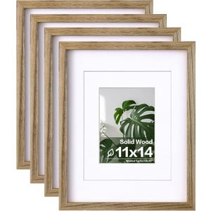Egofine 11x14 Picture Frames with Plexiglass, Display Pictures 5x7/8x10 with Mat or 11x14 Without Mat Set of 4 for Tabletop and Wall Mounting, Carbonized Brown