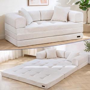 MAXYOYO Convertible Sofa Bed, Floor Sofa Couch with L-Shaped Backrest | Corded Tufted Floor Couch with Pillows, Multi-Functional Floor Sofa Pad Lounge Couch with Zipper for Living Room & Bedroom, Loveseat
