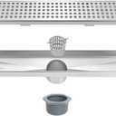 Neodrain 18-Inch Brushed Linear Shower Drain with Removable Quadrato Pattern Cover, 304 Stainless Steel Rectangle Shower Floor Drains, Bathroom Linear Drain &Hair Strainer(Brushed Nickel)