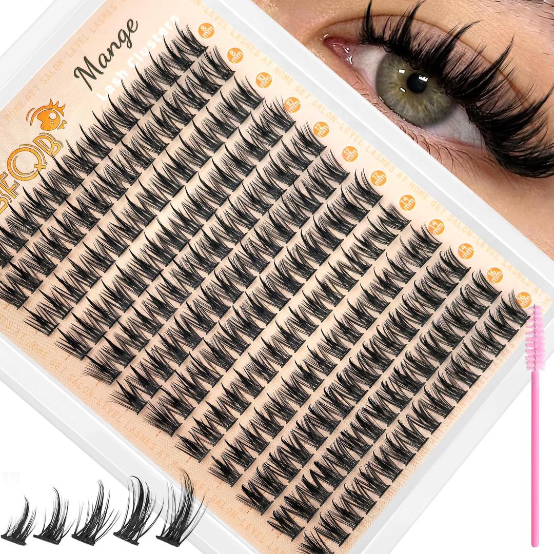 2 x 192Pcs Manga Lash Clusters with Spikes, 10mm C Curl Natural Wispy Eyelash Clusters with 0.07mm Thin Band & Waterproof, DIY Individual Lashes Extensions Salon Look for Daily Work and Party