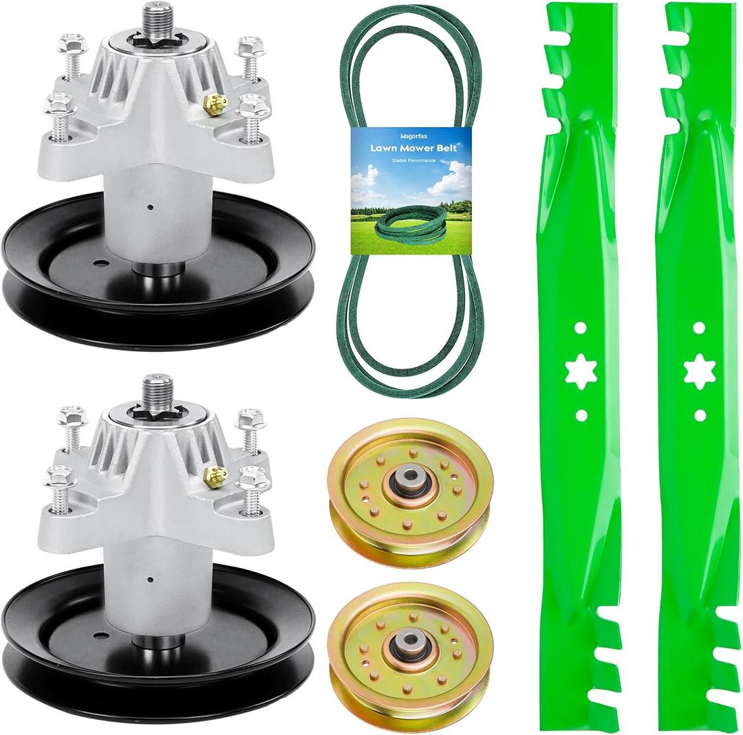42" Deck Spindle Rebuild Kit for MTD for Huskee LT542H, Include 2 Spindles for Troy Bilt 618-04456 918-04456 918-04461 with Pulley, 2 Idlers 753-08171, 2 Blades 742-0616,1 96 1/2" Belt 754-04060