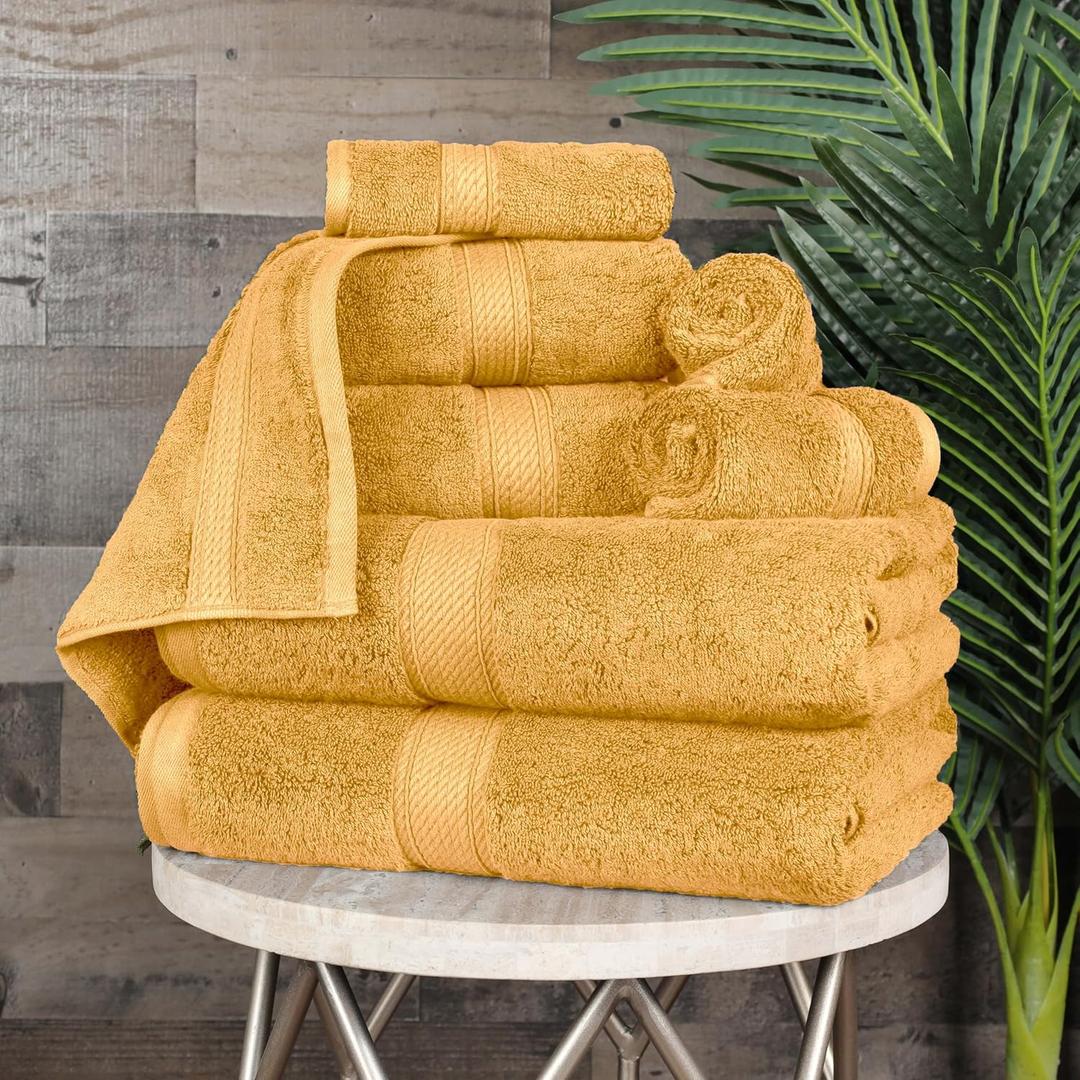 Superior Egyptian Cotton Pile 8-Piece Towel Set, Includes 2 Bath, 2 Hand, 4 Face Towel/Washcloth, Heavyweight, Ultra Soft Luxury Towels, Thick Plush Essentials, Guest Bath, Spa, Hotel Bathroom, Gold