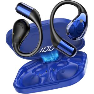 Open-Ear Headphones, Bluetooth 6.0 Wireless Earbuds Powerful Sound, 40H Open Ear Earbuds with ENC Mic, Adjustable Ear Hooks/IP7 Waterproof/Ultra-Comfort Earphones for Workouts/Running, Blue