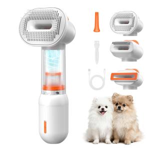 Vacuum Dog Brush for Shedding, 4-in-1 Self-Cleaning Slicker & Undercoat Rake, Deshedding Grooming Tool, Anti-Static, Massage & Combing All In One! (Light White)