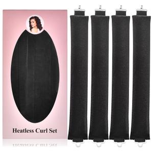4pcs Heatless Blowout Hair Curlers to Sleep In for Women,Jumbo Flexi Rods Soft Overnight Curlers Blowout Hair Rollers Large (Black, Large) (1 Count (Pack of 4))