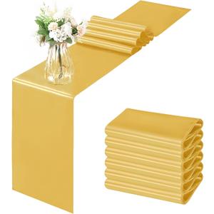 Horbaunal 6 Pack Satin Runners 12 x 108 Inch Bright Silky Smooth Satin Table Runners for Birthday Wedding Party Banquets, Luxury Gold