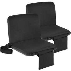 Sportneer Stadium Seats with Back Support: 6 Reclining Position Folding Bleacher Chairs with Back and Cushion - Padded Bleacher Seats with Shoulder Strap & Storage pocket for Events, Outdoors, Camping (17"x11.8"x14", Black,  Pack of 2)