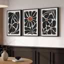 Large Framed Black and White Boho Floral Wall Art for Living Room, 3 Piece, 20" W x 30" H x 3Pcs