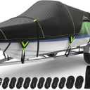 UIRWAY Upgraded Black 17-19 ft Trailerable Boat Cover, Thickened 1200D Heavy Duty Boat Mooring Cover with Waterproof PU Coating, Fits V-Hull, Tri-Hull, Runabout, Fish & Ski Boat, Quick-Release Buckles (17'-19'Long, Beam Width Up To 96")