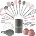 COOK WITH COLOR Silicone Cooking Utensils, Kitchen Utensil Set, Easy to Clean Silicone Kitchen Utensils, Cooking Utensils for Nonstick Cookware, Kitchen Gadgets Set, 38 Piece, Mint