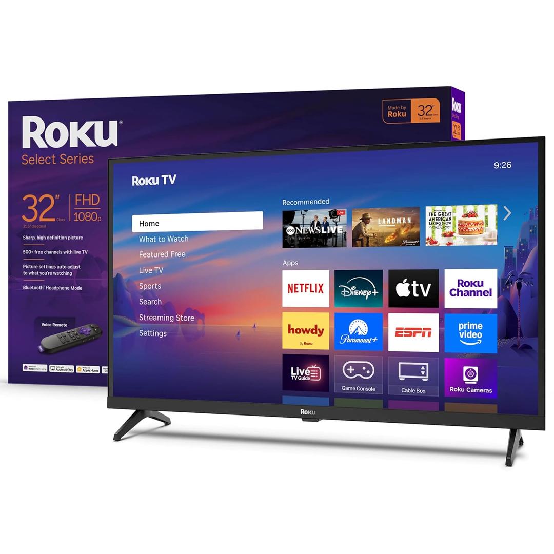Roku Smart TV 32-Inch Select Series, 1080p Full HD TV Roku TV with Voice Remote Flat Screen LED Television with Wi-Fi for Streaming Live Local News, Sports, Family Entertainment