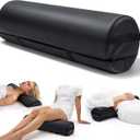 Massage Table Bolster Pillow with Strap Handle, 26 x 8 x 8 In Adjustable Bolster Pillow PU Leather, 1/4 & 3/4 Round Bolster Use Separately or Combine for Leg Neck Knee Support & Pain Relief, Black