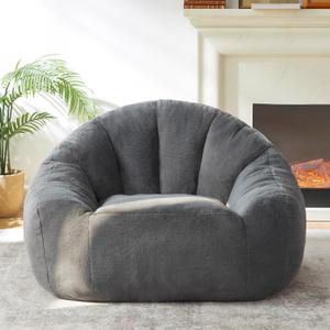 HUGHEAVEN Giant Bean Bag Chair, Oversized Bean Bag Chairs for Adults and Kids,Bean Bag Chairs for Teens,Comfy Fluffy Bean Bag Chair with Armrests,Bean Bag Sofa Lounge Floor Sofa for Gaming, Reading (Grey)