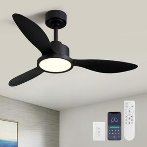 42 Inch Ceiling Fans with Lights, Low Profile Bedroom Ceiling Fan, Dimmable Flush Mount Ceiling Fan Lights for Living Room, 6 Speeds, 3CCT, Dimmable, Timer, Quiet Reversible DC Motor, Black
